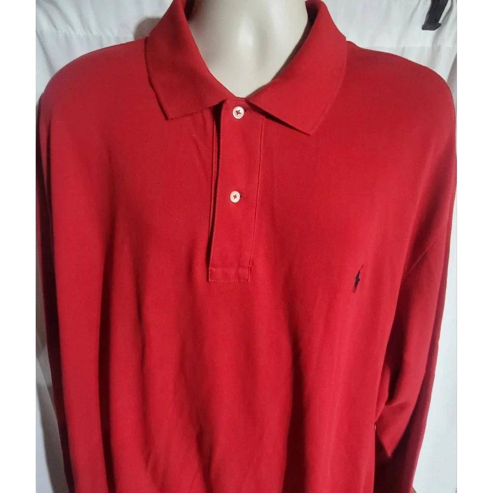 Mens Polo Ralph Lauren Polo Shirt 3XB Big Tall Red Long Sleeve Cotton Pony Logo